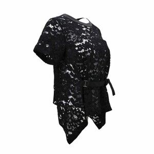 Black Lace Short-Sleeve Top With Asymmetrical Hem & Belt Size 2 By Sacai Small S